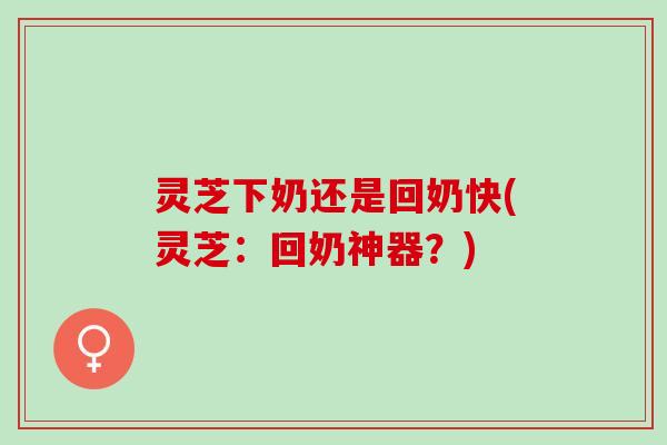 灵芝下奶还是回奶快(灵芝：回奶神器？)
