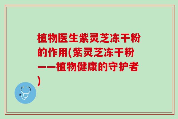 植物医生紫灵芝冻干粉的作用(紫灵芝冻干粉——植物健康的守护者)