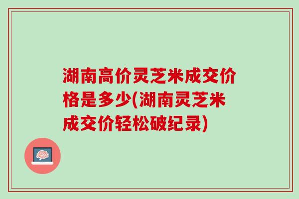 湖南高价灵芝米成交价格是多少(湖南灵芝米成交价轻松破纪录) 湖南高价灵芝米成交价格是多少(湖南灵芝米成交价轻松破纪录)