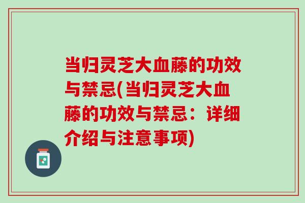 当归灵芝大血藤的功效与禁忌(当归灵芝大血藤的功效与禁忌：详细介绍与注意事项)