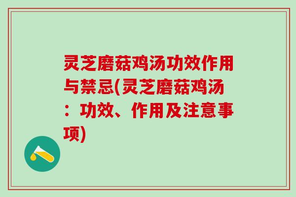 灵芝磨菇鸡汤功效作用与禁忌(灵芝磨菇鸡汤：功效、作用及注意事项)