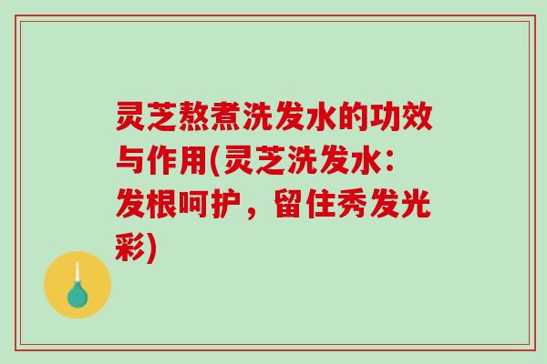灵芝熬煮洗发水的功效与作用(灵芝洗发水：发根呵护，留住秀发光彩)