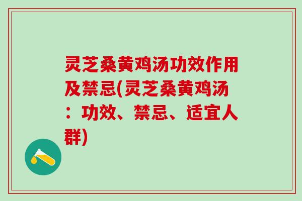 灵芝桑黄鸡汤功效作用及禁忌(灵芝桑黄鸡汤：功效、禁忌、适宜人群)