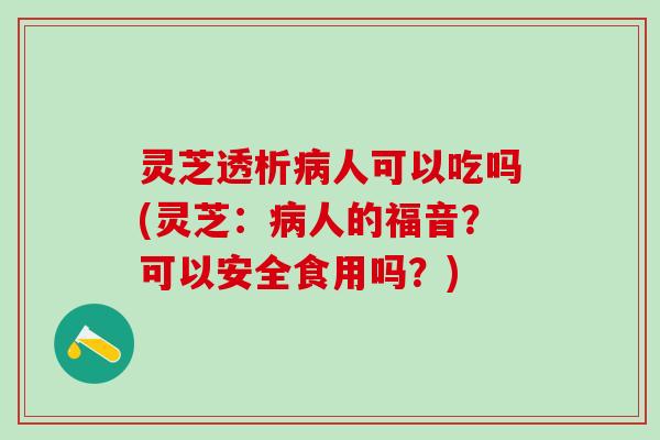 灵芝透析病人可以吃吗(灵芝：病人的福音？可以安全食用吗？)