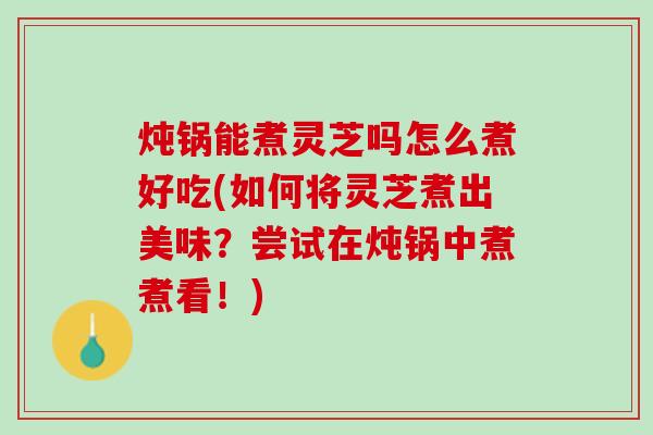 炖锅能煮灵芝吗怎么煮好吃(如何将灵芝煮出美味？尝试在炖锅中煮煮看！)