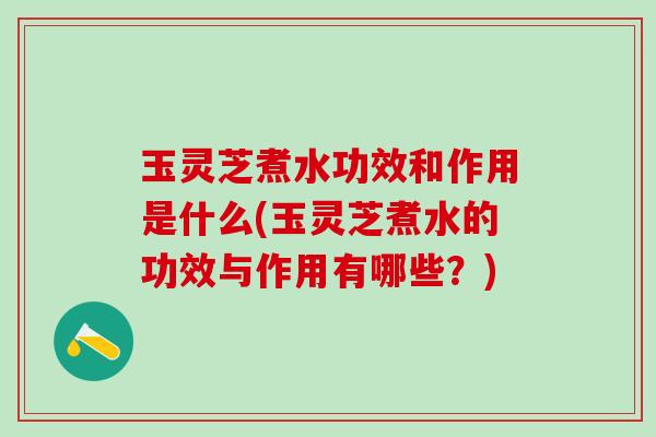 玉灵芝煮水功效和作用是什么(玉灵芝煮水的功效与作用有哪些?) 玉灵芝煮水功效和作用是什么(玉灵芝煮水的功效与作用有哪些?)