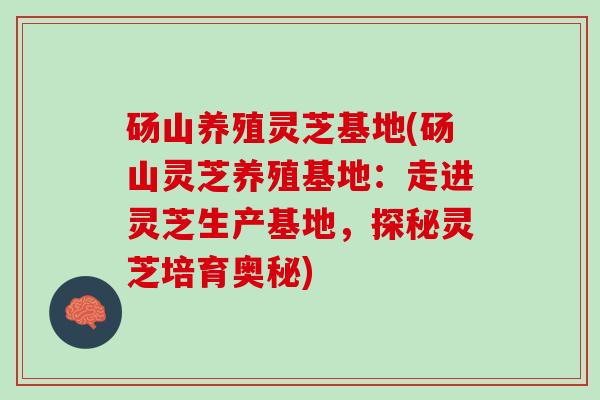 砀山养殖灵芝基地(砀山灵芝养殖基地：走进灵芝生产基地，探秘灵芝培育奥秘)