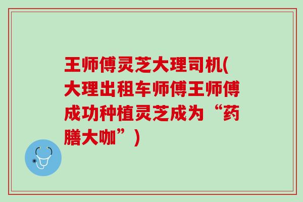 王师傅灵芝大理司机(大理出租车师傅王师傅成功种植灵芝成为“药膳大咖”)