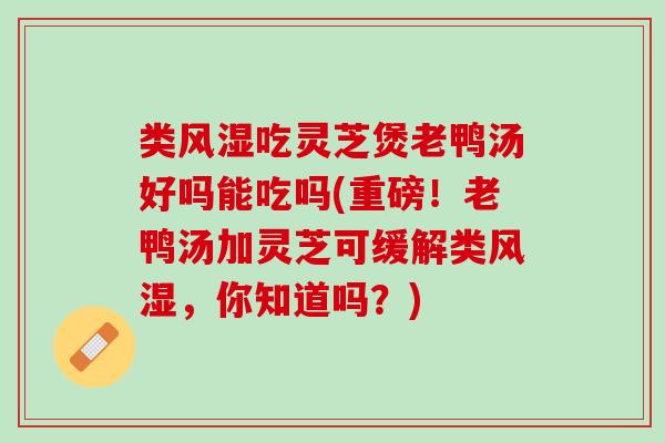 类风湿吃灵芝煲老鸭汤好吗能吃吗(重磅！老鸭汤加灵芝可缓解类风湿，你知道吗？)