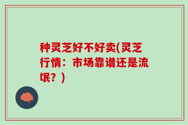 种灵芝好不好卖(灵芝行情：市场靠谱还是流氓？)