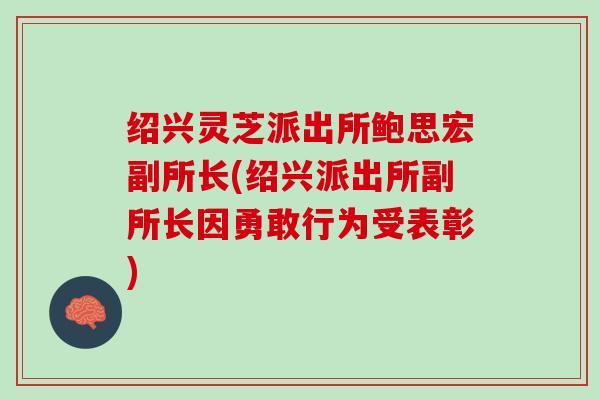 绍兴灵芝派出所鲍思宏副所长(绍兴派出所副所长因勇敢行为受表彰)