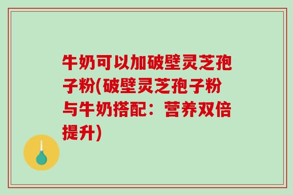 牛奶可以加破壁灵芝孢子粉(破壁灵芝孢子粉与牛奶搭配：营养双倍提升)