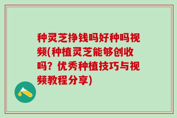 种灵芝挣钱吗好种吗视频(种植灵芝能够创收吗？优秀种植技巧与视频教程分享)