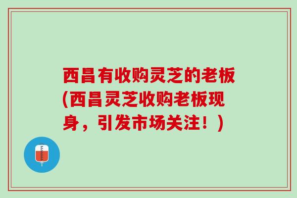 西昌有收购灵芝的老板(西昌灵芝收购老板现身，引发市场关注！)