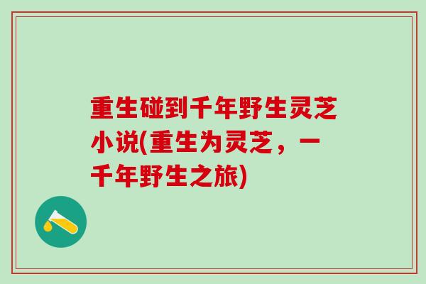 重生碰到千年野生灵芝小说(重生为灵芝，一千年野生之旅)