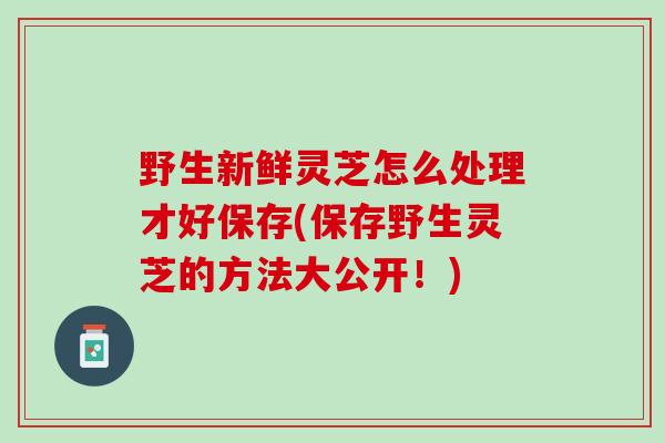 野生新鲜灵芝怎么处理才好保存(保存野生灵芝的方法大公开！)