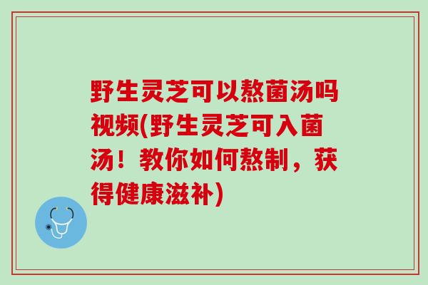 野生灵芝可以熬菌汤吗视频(野生灵芝可入菌汤！教你如何熬制，获得健康滋补)