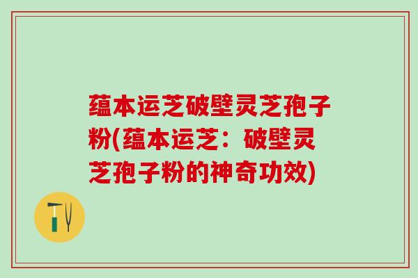 蕴本运芝破壁灵芝孢子粉(蕴本运芝：破壁灵芝孢子粉的神奇功效)