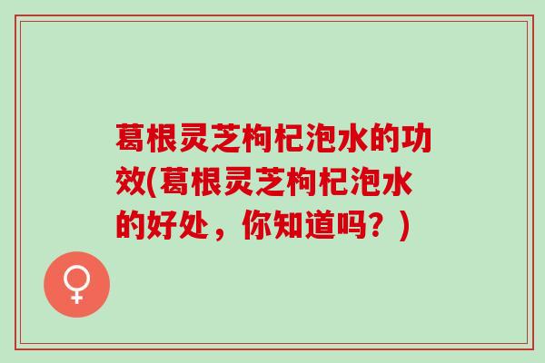 葛根灵芝枸杞泡水的功效(葛根灵芝枸杞泡水的好处，你知道吗？)