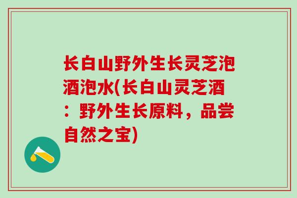 长白山野外生长灵芝泡酒泡水(长白山灵芝酒：野外生长原料，品尝自然之宝)