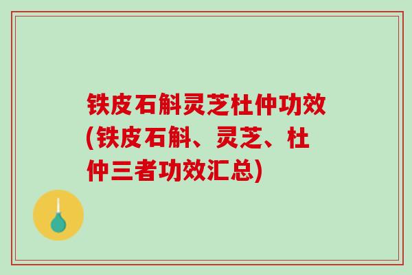 铁皮石斛灵芝杜仲功效(铁皮石斛、灵芝、杜仲三者功效汇总)