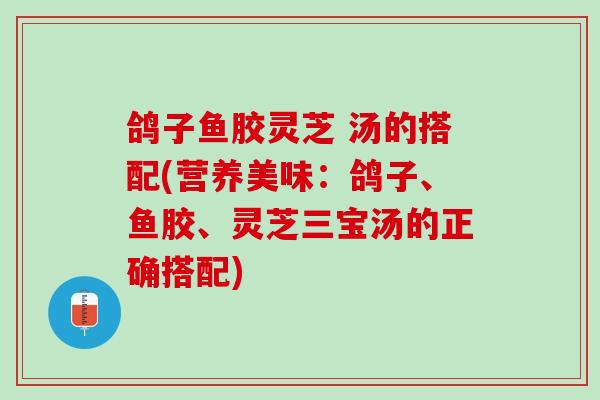 鸽子鱼胶灵芝 汤的搭配(营养美味：鸽子、鱼胶、灵芝三宝汤的正确搭配)