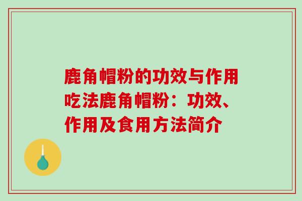 鹿角帽粉的功效与作用吃法鹿角帽粉：功效、作用及食用方法简介