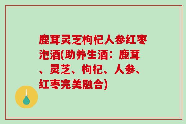 鹿茸灵芝枸杞人参红枣泡酒(助养生酒：鹿茸、灵芝、枸杞、人参、红枣完美融合)