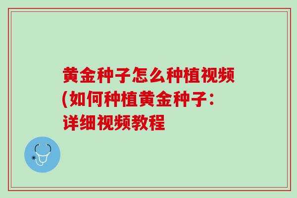 黄金种子怎么种植视频(如何种植黄金种子：详细视频教程