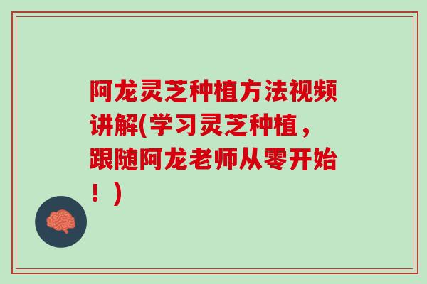 阿龙灵芝种植方法视频讲解(学习灵芝种植，跟随阿龙老师从零开始！)