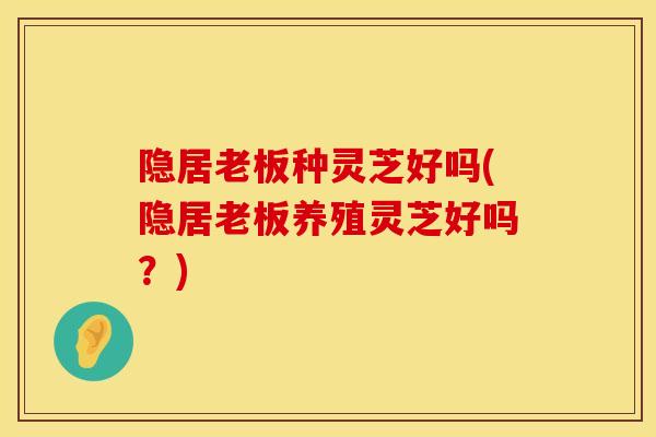 隐居老板种灵芝好吗(隐居老板养殖灵芝好吗？)