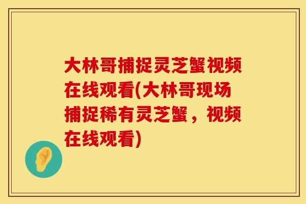 大林哥捕捉灵芝蟹视频在线观看(大林哥现场捕捉稀有灵芝蟹，视频在线观看)