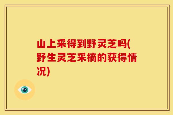 山上采得到野灵芝吗(野生灵芝采摘的获得情况)
