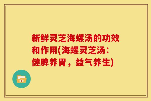 新鲜灵芝海螺汤的功效和作用(海螺灵芝汤：健脾养胃，益气养生)